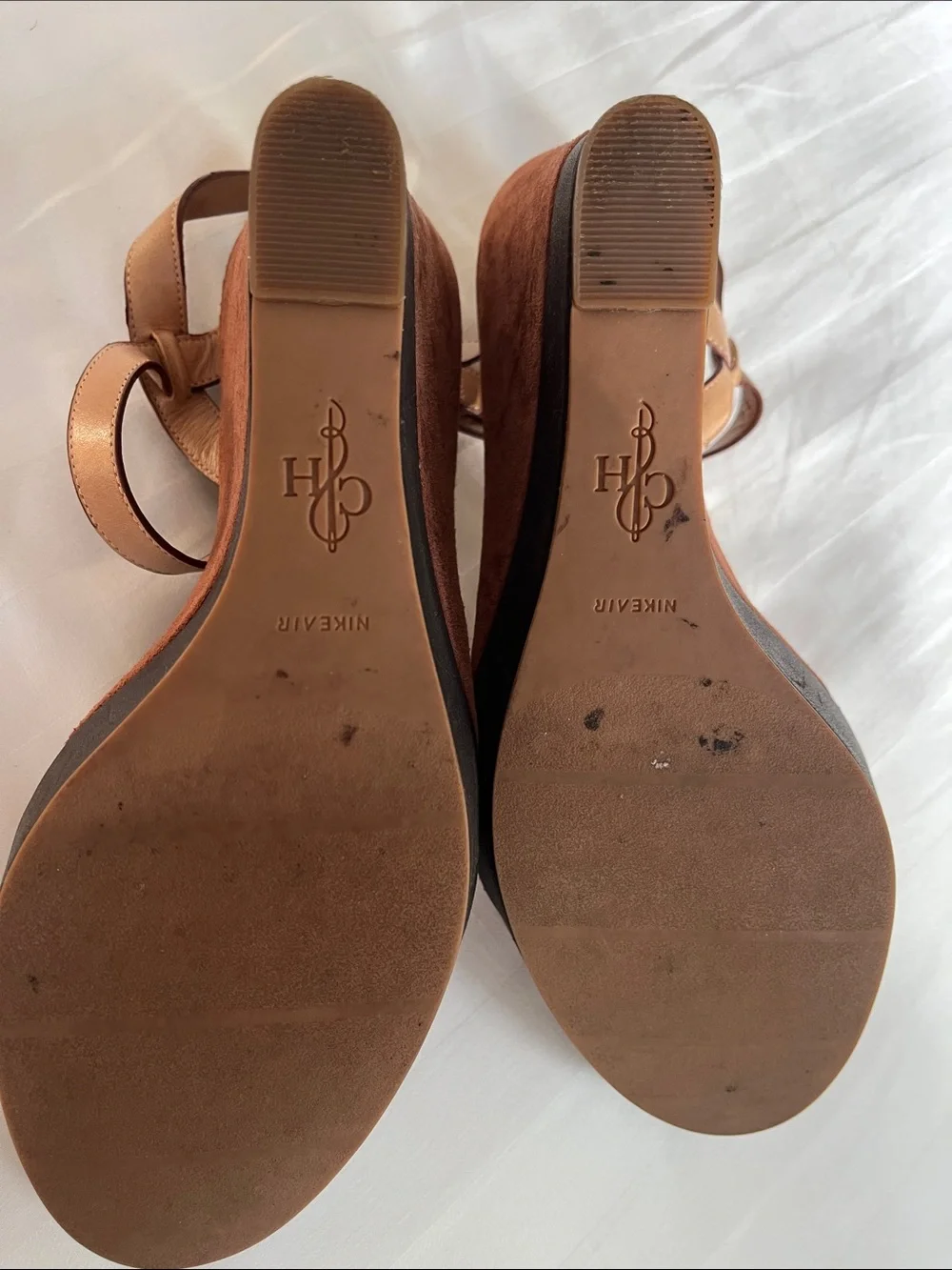 Cole Haan Brown Suede and Leather Wedge Sandal with Ankle Strap